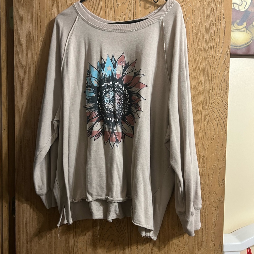 Maurices Beige Sweatshirt with Sunflower Graphic